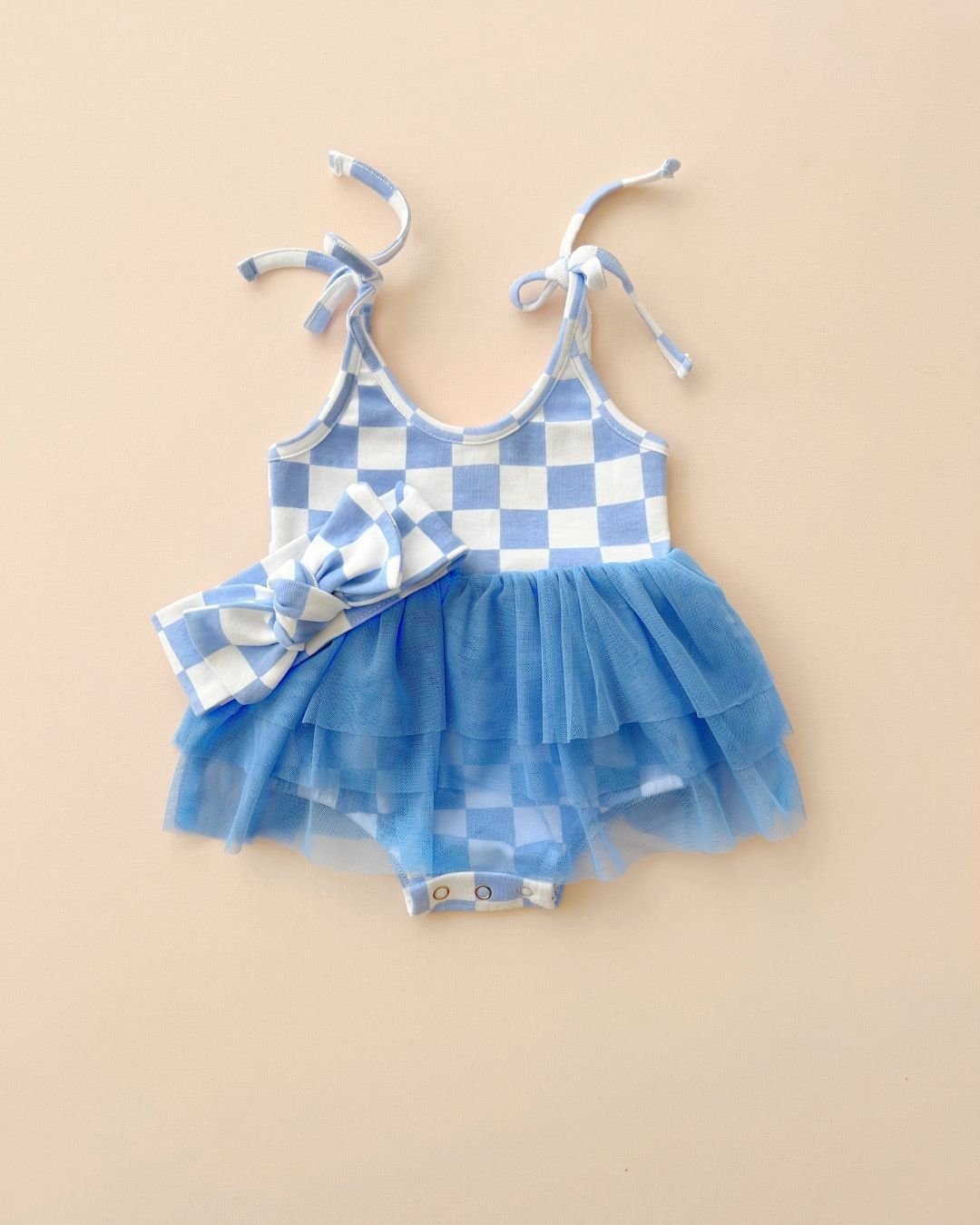 Baby Girl Tutu Romper | Checkered Blue - Blissfully Lavender BoutiqueLUCKY PANDA KIDS