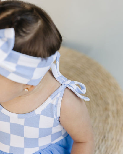 Baby Girl Tutu Romper | Checkered Blue - Blissfully Lavender BoutiqueLUCKY PANDA KIDS