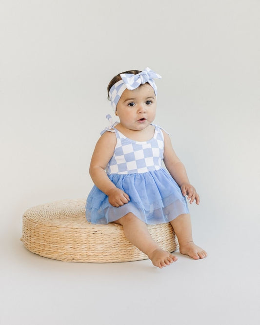 Baby Girl Tutu Romper | Checkered Blue - Blissfully Lavender BoutiqueLUCKY PANDA KIDS