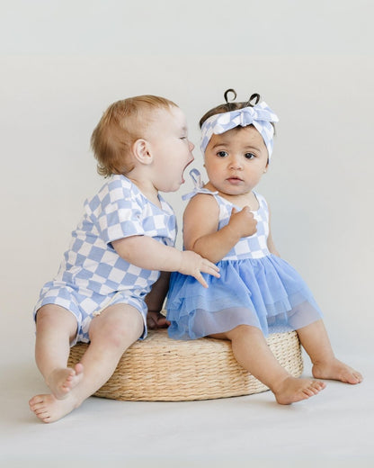 Baby Girl Tutu Romper | Checkered Blue - Blissfully Lavender BoutiqueLUCKY PANDA KIDS