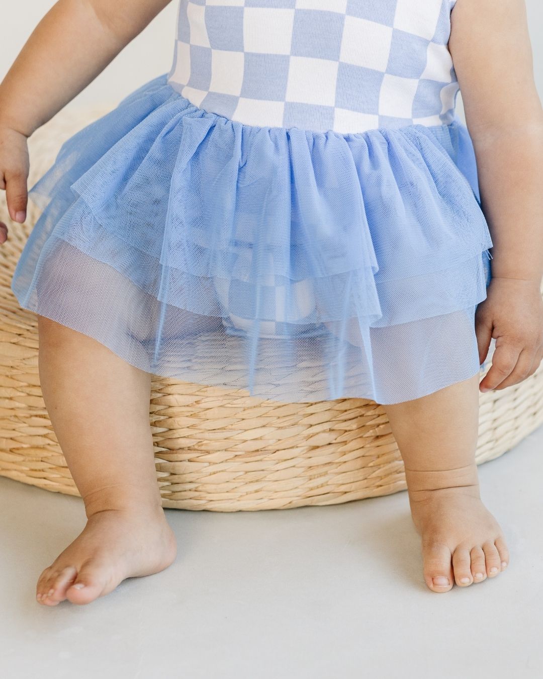 Baby Girl Tutu Romper | Checkered Blue - Blissfully Lavender BoutiqueLUCKY PANDA KIDS