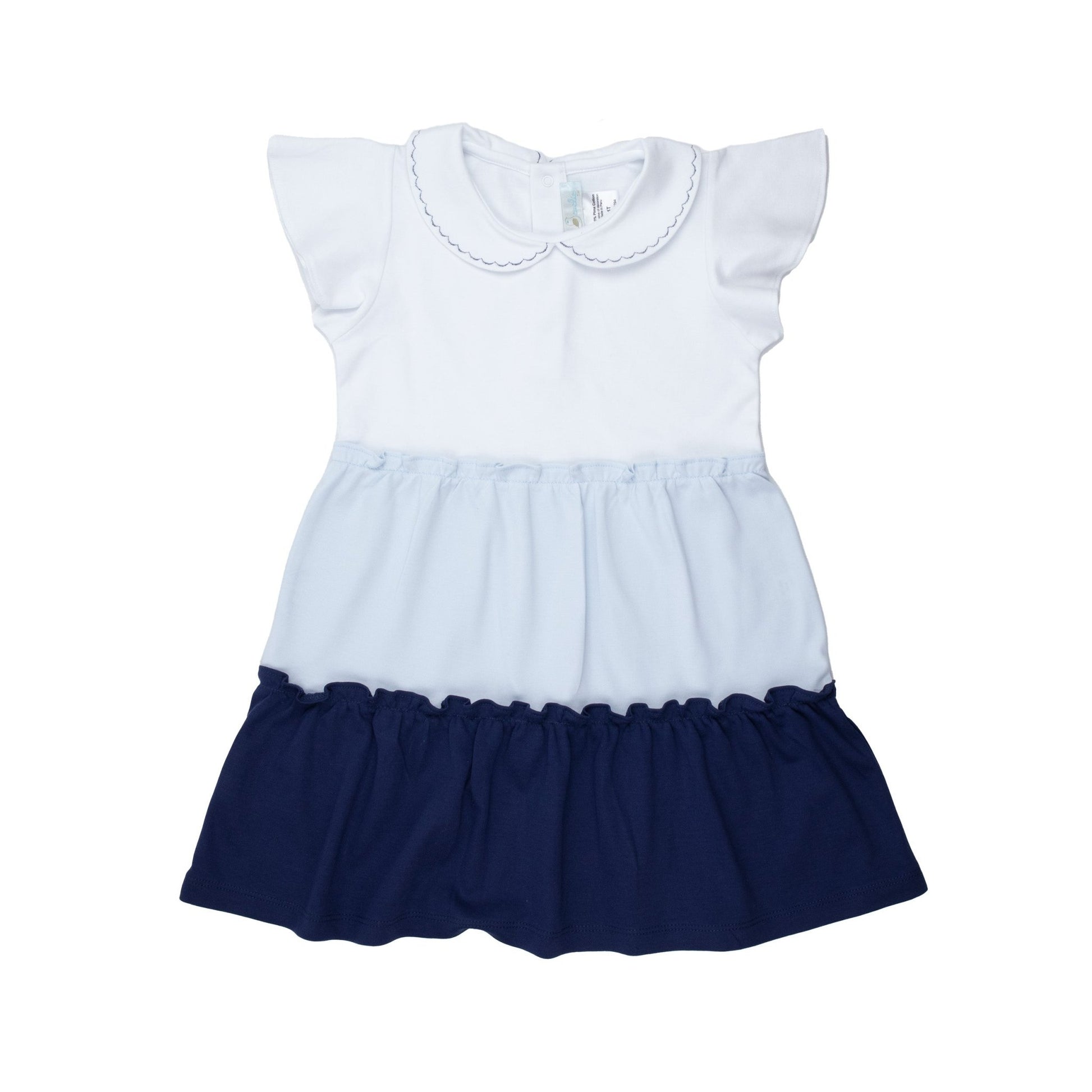 Baby Girl White + Blue School Days Colorblock Pima Dress - Blissfully Lavender BoutiqueCuclie