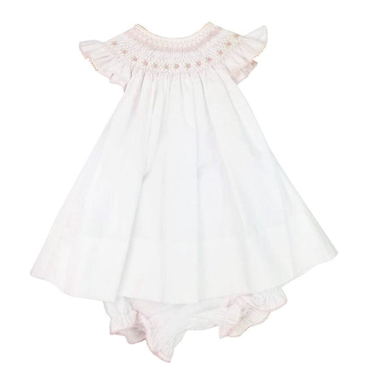 Baby Girls Isabella White and Pink Smocked Dress - Blissfully Lavender BoutiqueMarco and Lizzy