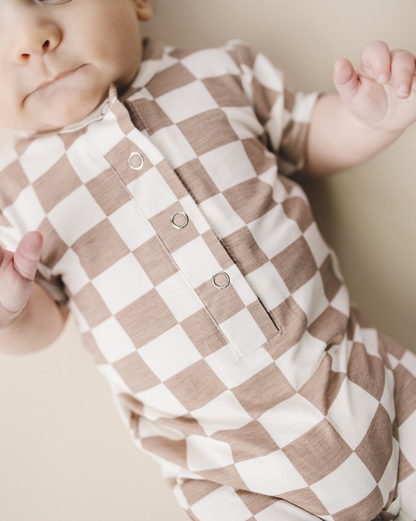 Latte Checkered Bamboo Baby Jumpsuit