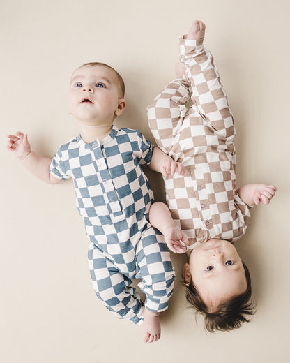 Latte Checkered Bamboo Baby Jumpsuit