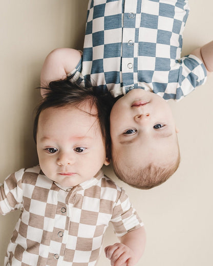 Latte Checkered Bamboo Baby Jumpsuit