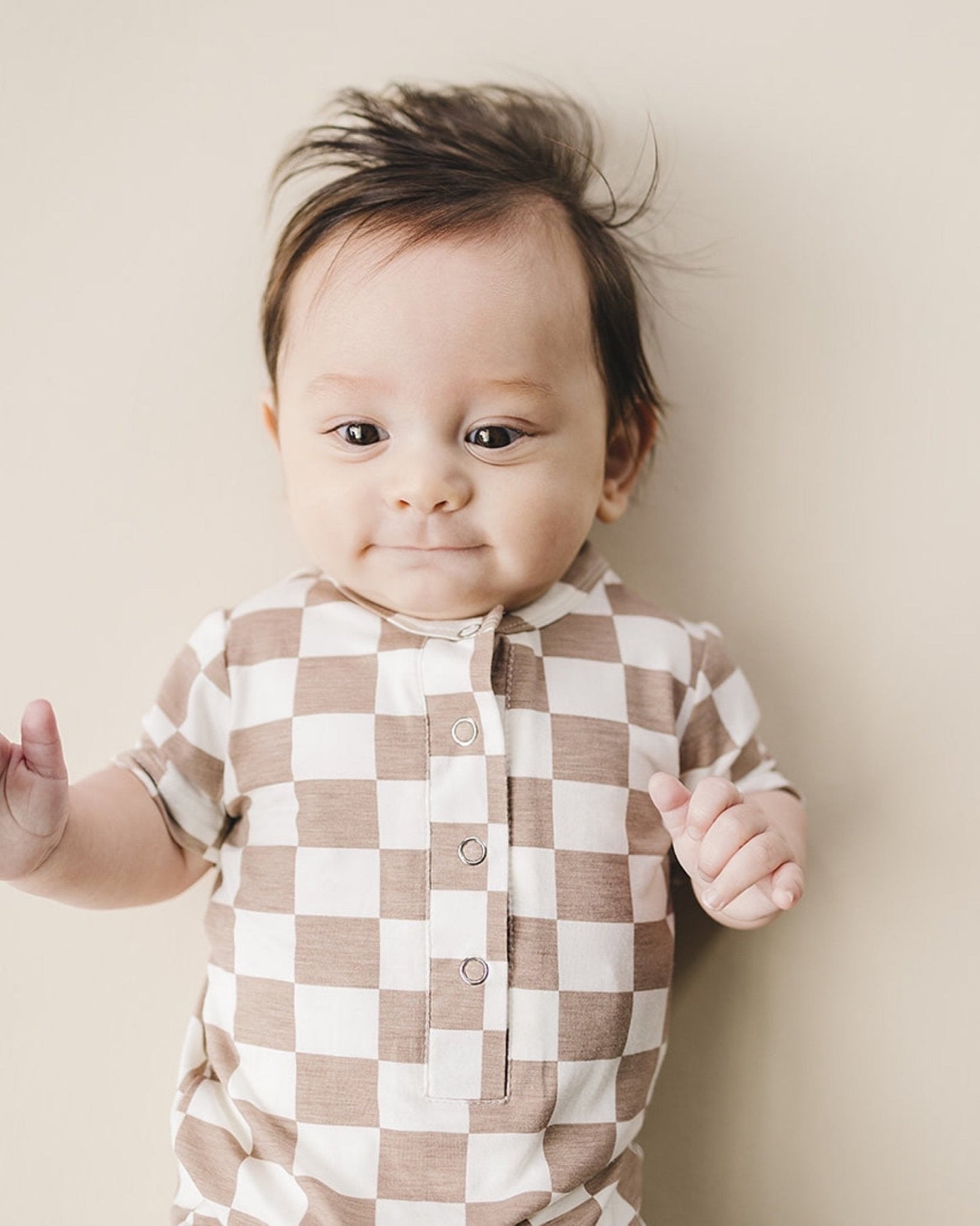 Latte Checkered Bamboo Baby Jumpsuit