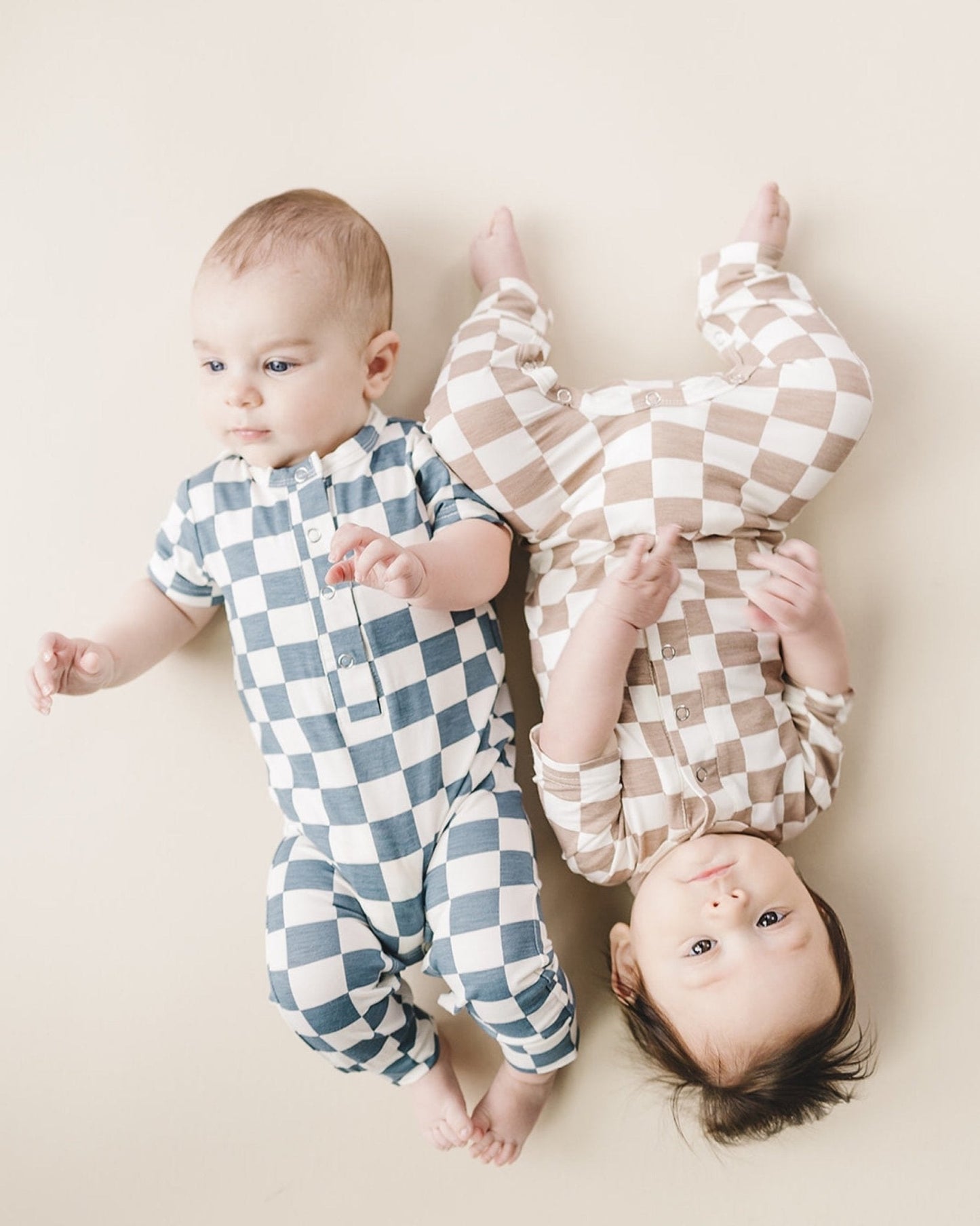 Latte Checkered Bamboo Baby Jumpsuit