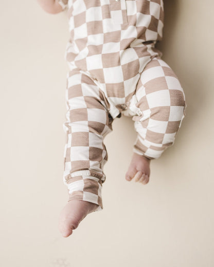 Latte Checkered Bamboo Baby Jumpsuit