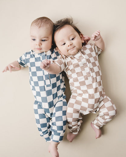 Latte Checkered Bamboo Baby Jumpsuit