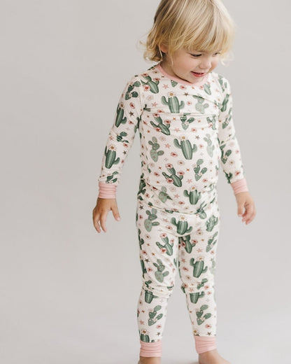 Girls Cactus Flowers Bamboo Two Piece Pajama Set