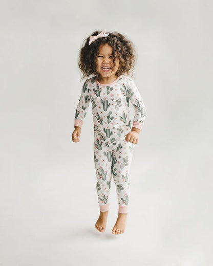 Girls Cactus Flowers Bamboo Two Piece Pajama Set