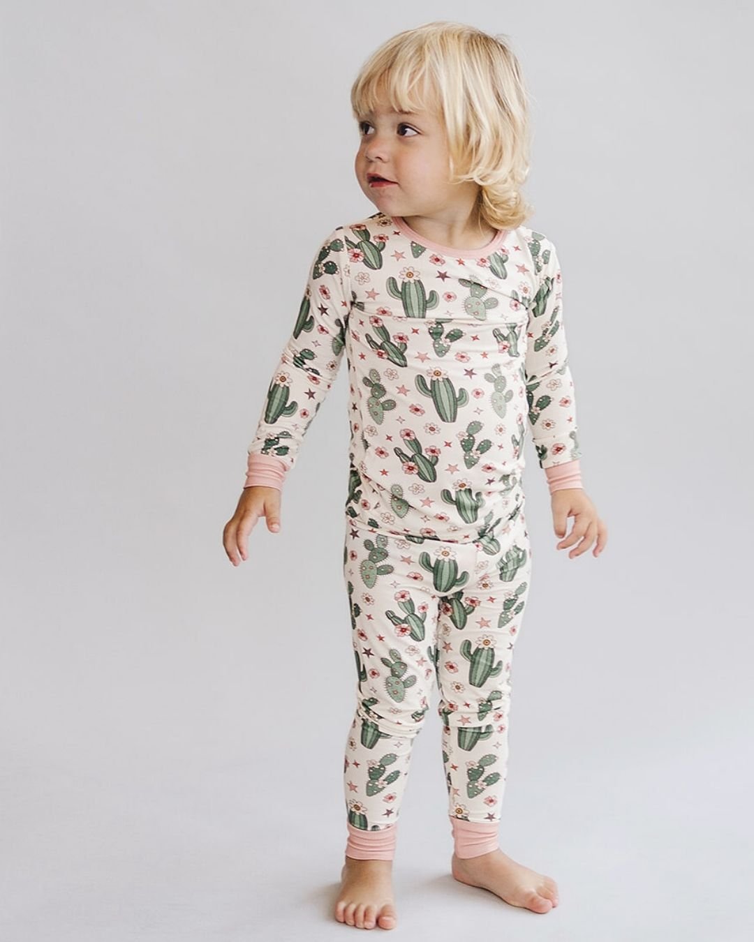 Girls Cactus Flowers Bamboo Two Piece Pajama Set