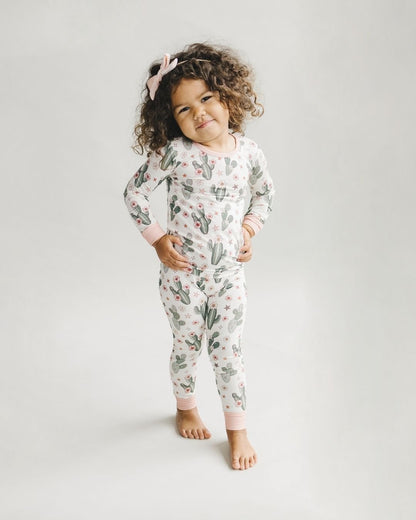 Girls Cactus Flowers Bamboo Two Piece Pajama Set