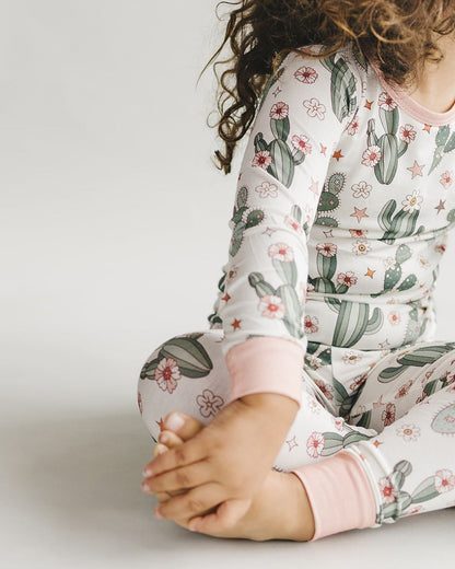 Girls Cactus Flowers Bamboo Two Piece Pajama Set