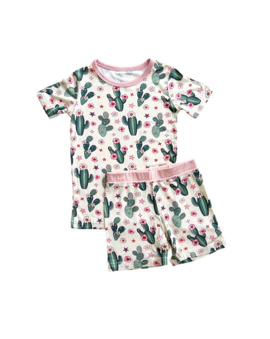 Bamboo Two Piece Shorts Set | Cactus Flowers - Blissfully Lavender BoutiqueLUCKY PANDA KIDS