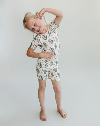 Bamboo Two Piece Shorts Set | Cactus Flowers - Blissfully Lavender BoutiqueLUCKY PANDA KIDS