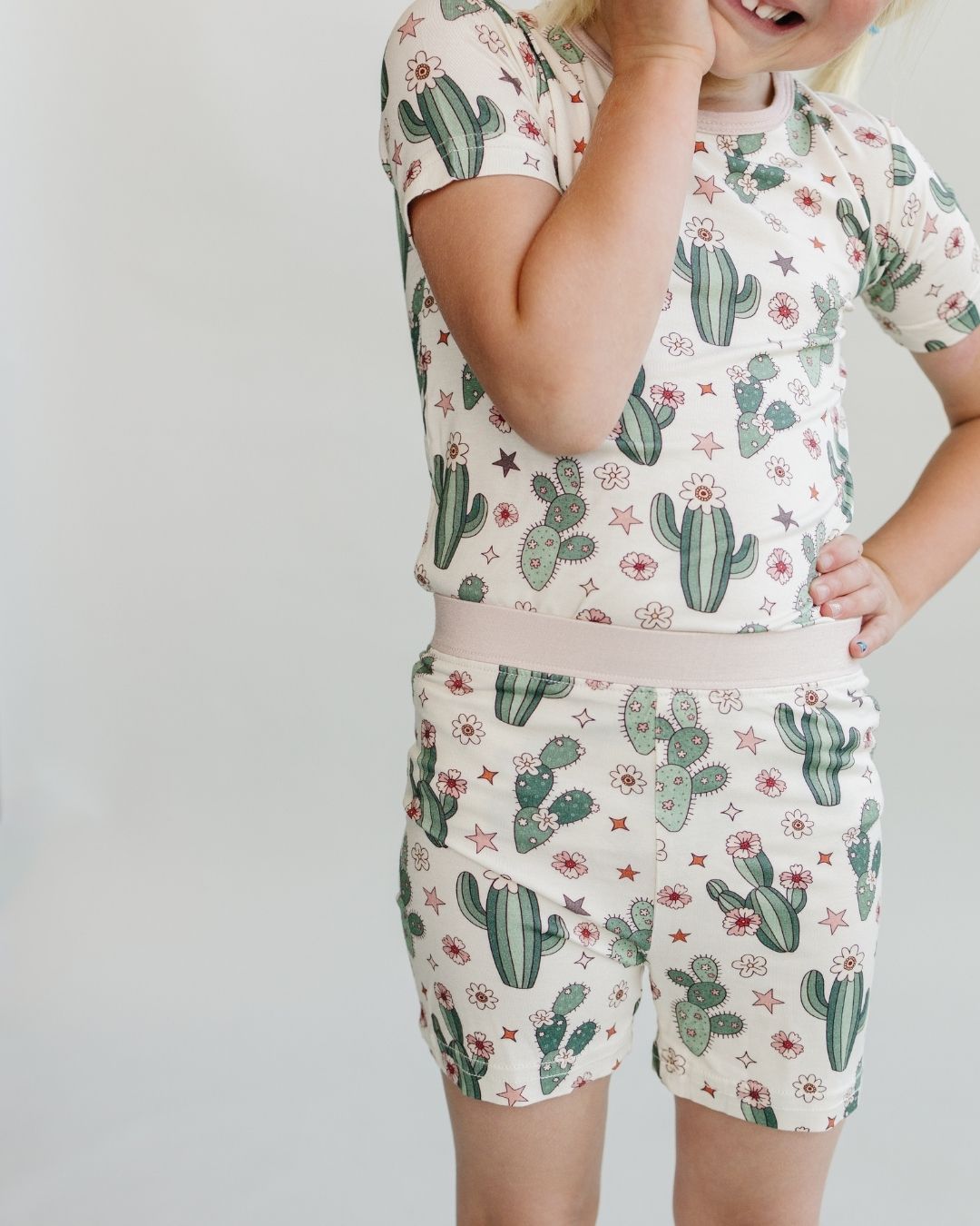 Bamboo Two Piece Shorts Set | Cactus Flowers - Blissfully Lavender BoutiqueLUCKY PANDA KIDS