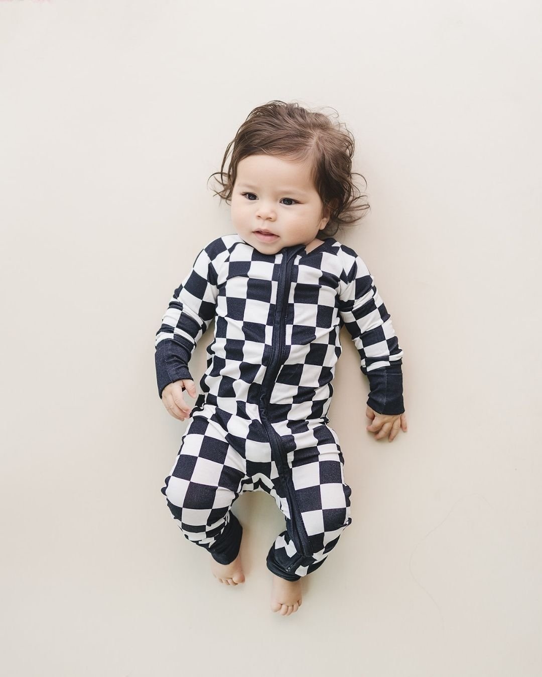 Black Checkered Bamboo Baby Zip Pajama Romper