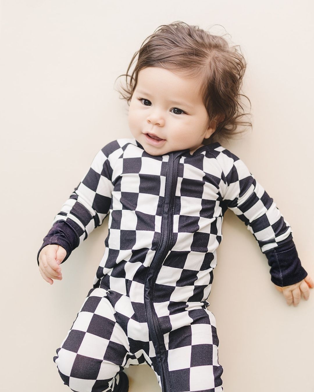 Black Checkered Bamboo Baby Zip Pajama Romper