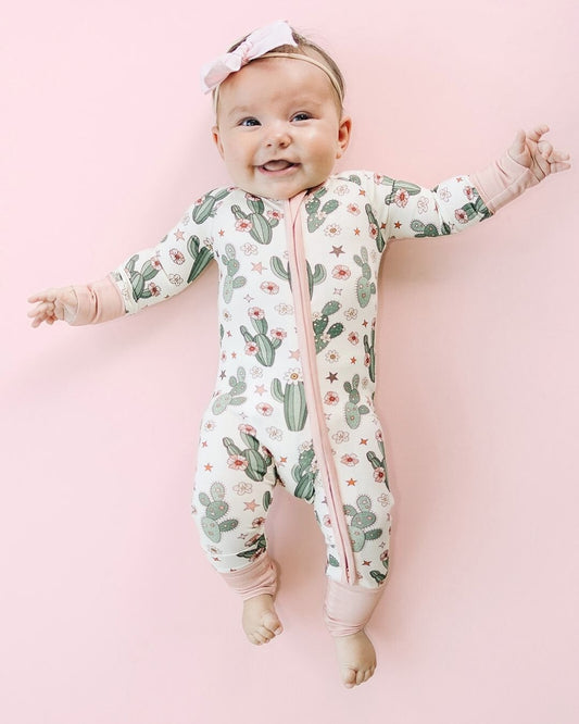 Baby Girl Cactus Flower Bamboo Zip Pajama Romper