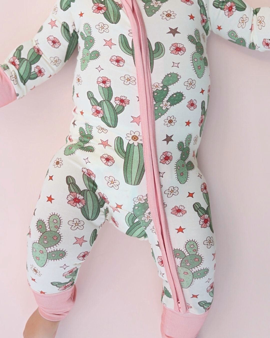 Baby Girl Cactus Flower Bamboo Zip Pajama Romper