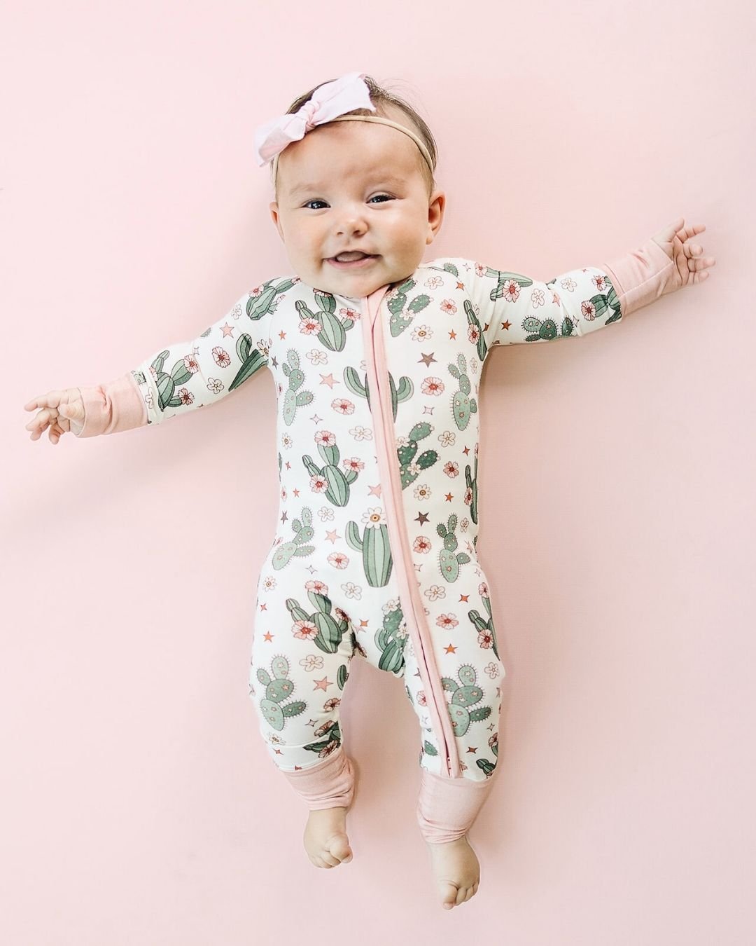 Baby Girl Cactus Flower Bamboo Zip Pajama Romper