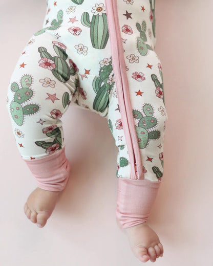 Baby Girl Cactus Flower Bamboo Zip Pajama Romper