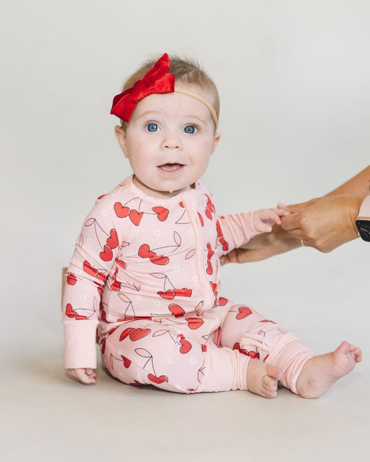 Baby Girl Bamboo Zip Pajama Romper | Cherry Heart