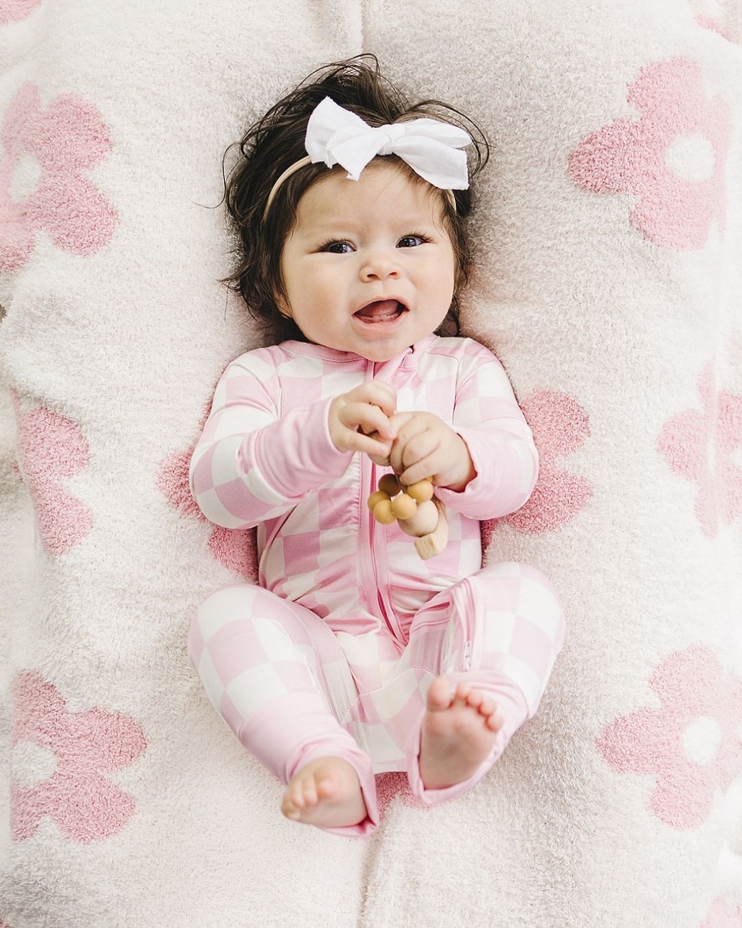 Pink Checkered Bamboo Zip Baby Girl Jumpsuit