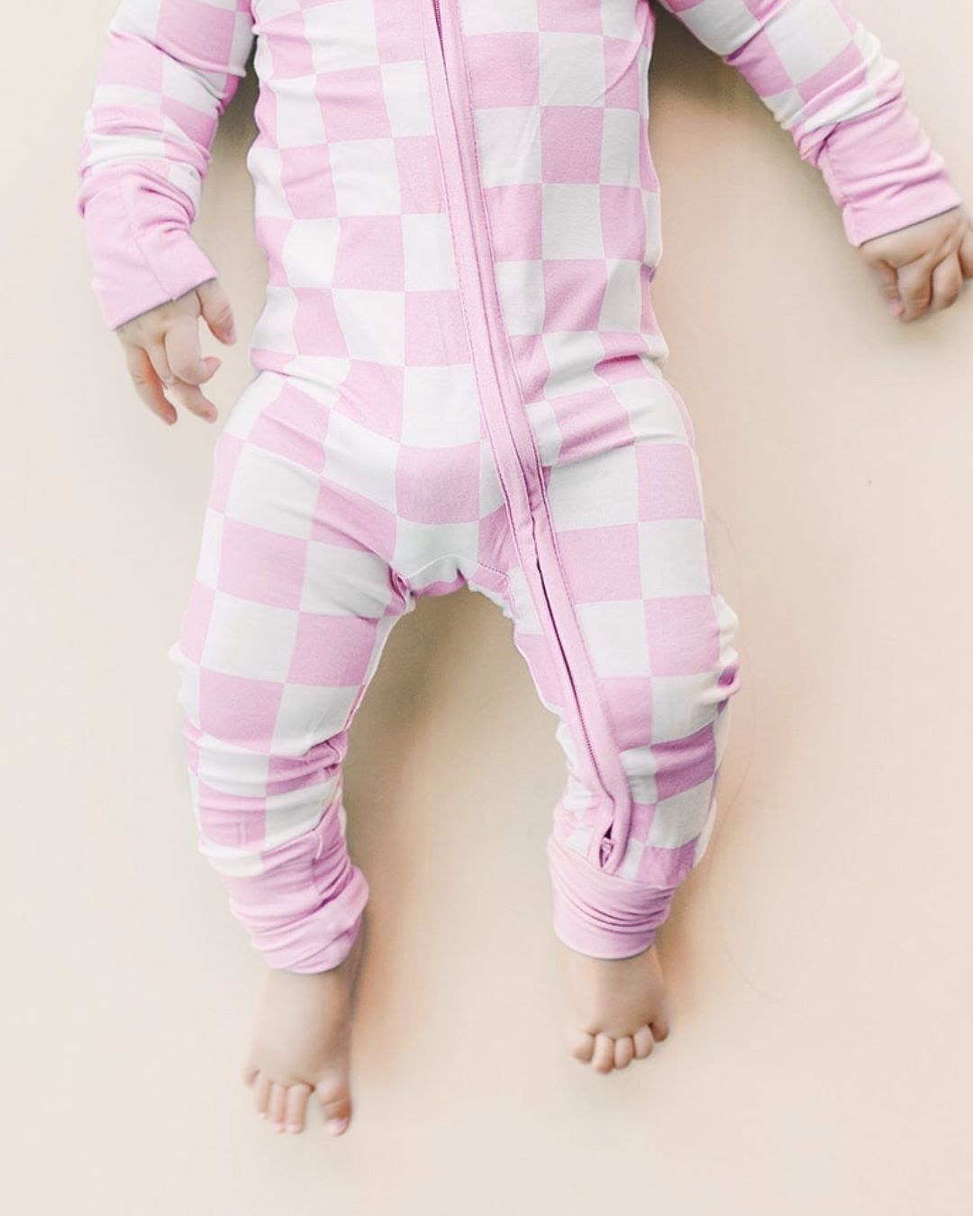 Pink Checkered Bamboo Zip Baby Girl Jumpsuit