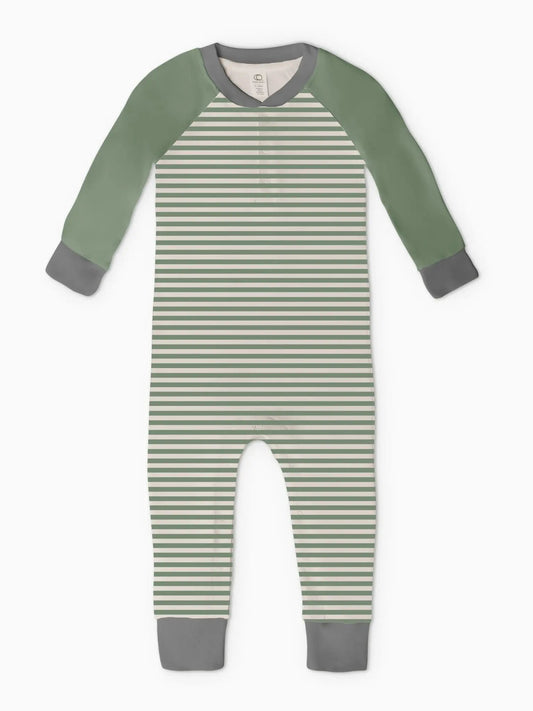 Bari Stripe / Thyme + Natural Brix Henley LS Romper - Blissfully Lavender BoutiqueColored Organics