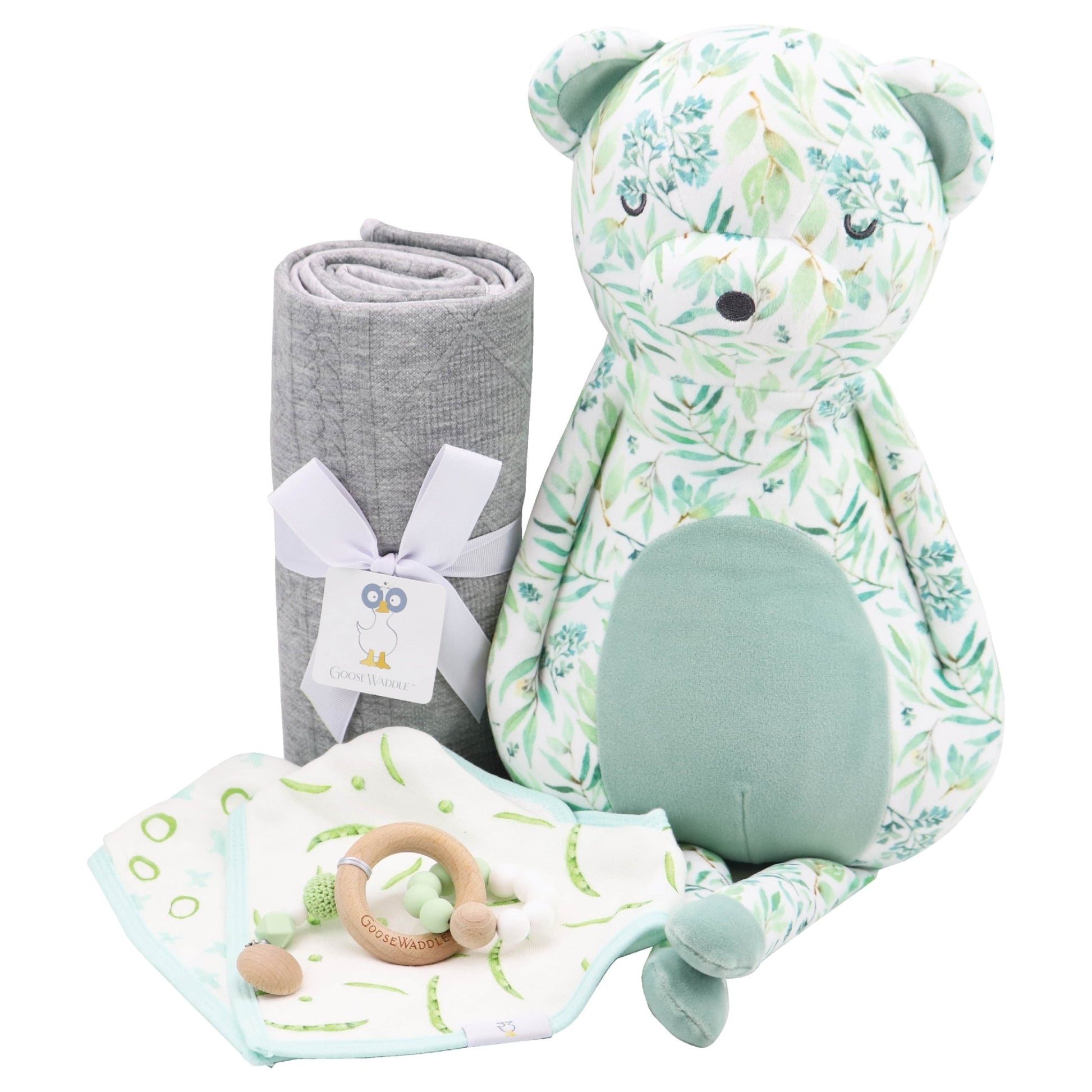 Basil Bear Baby Gift Set - Blissfully Lavender BoutiqueGoosewaddle® | Newborn Baby Blankets Toys Teethers Bibs & More