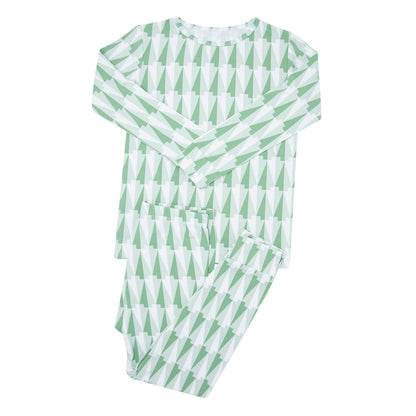 Geo Tree Green Big Kid Bamboo Pajama Set