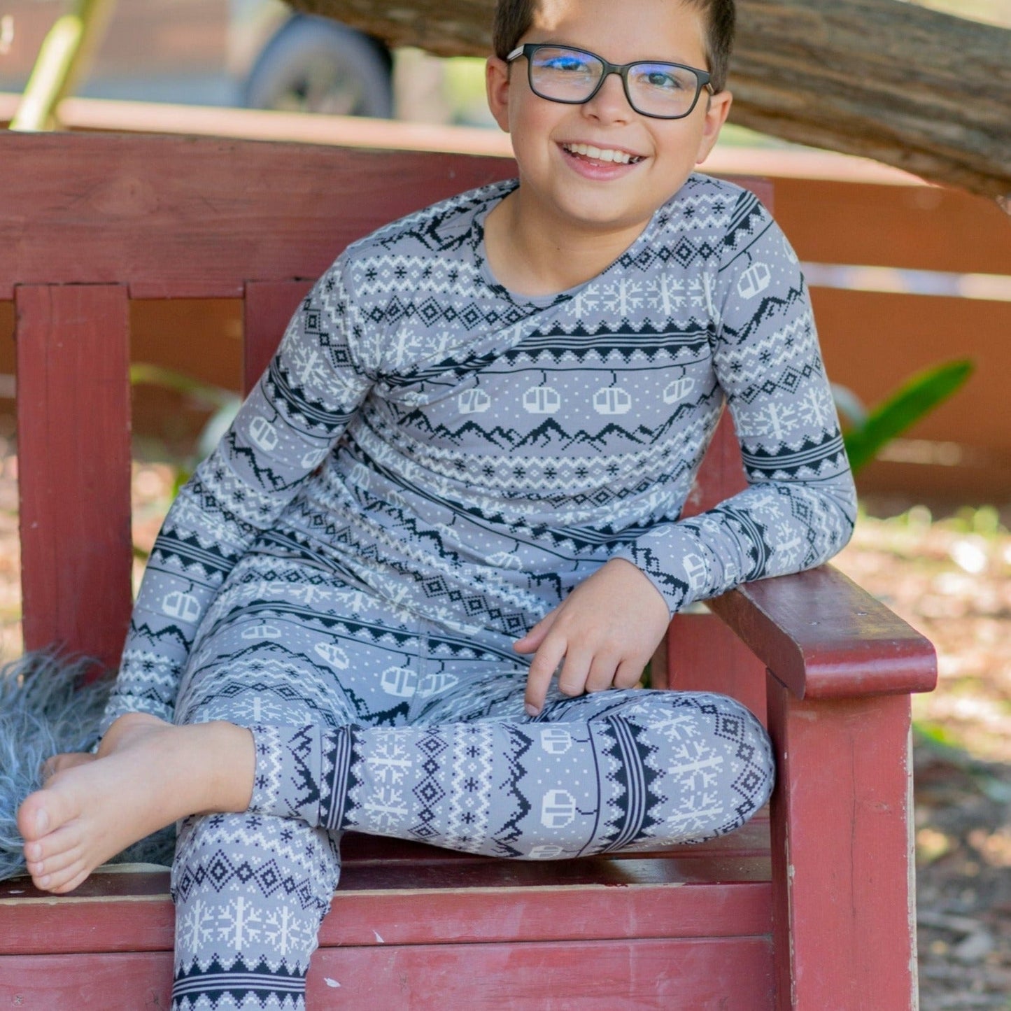 Boys Fair Isle Ski Charcoal Pajama Set