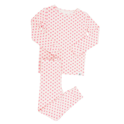 Girls Pink Heart Pajama Set