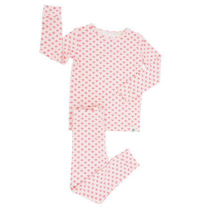 Girls Pink Heart Pajama Set