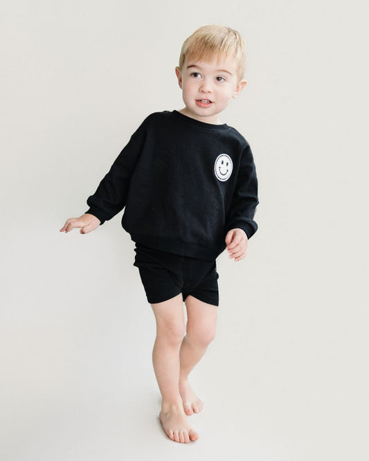 Black Smiley Biker Shorts Set