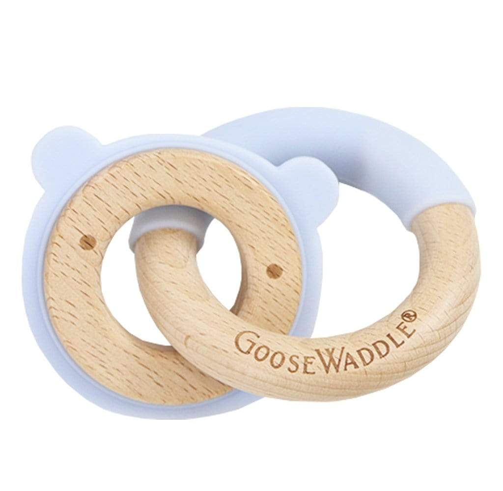 Blue Bear Silicone + Wood Double Teether - Blissfully Lavender BoutiqueGoosewaddle® | Newborn Baby Blankets Toys Teethers Bibs & More