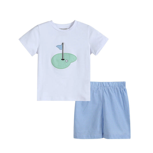 Blue Gingham Golf Hole Shirt and Boy Shorts Set - Blissfully Lavender BoutiqueLil Cactus