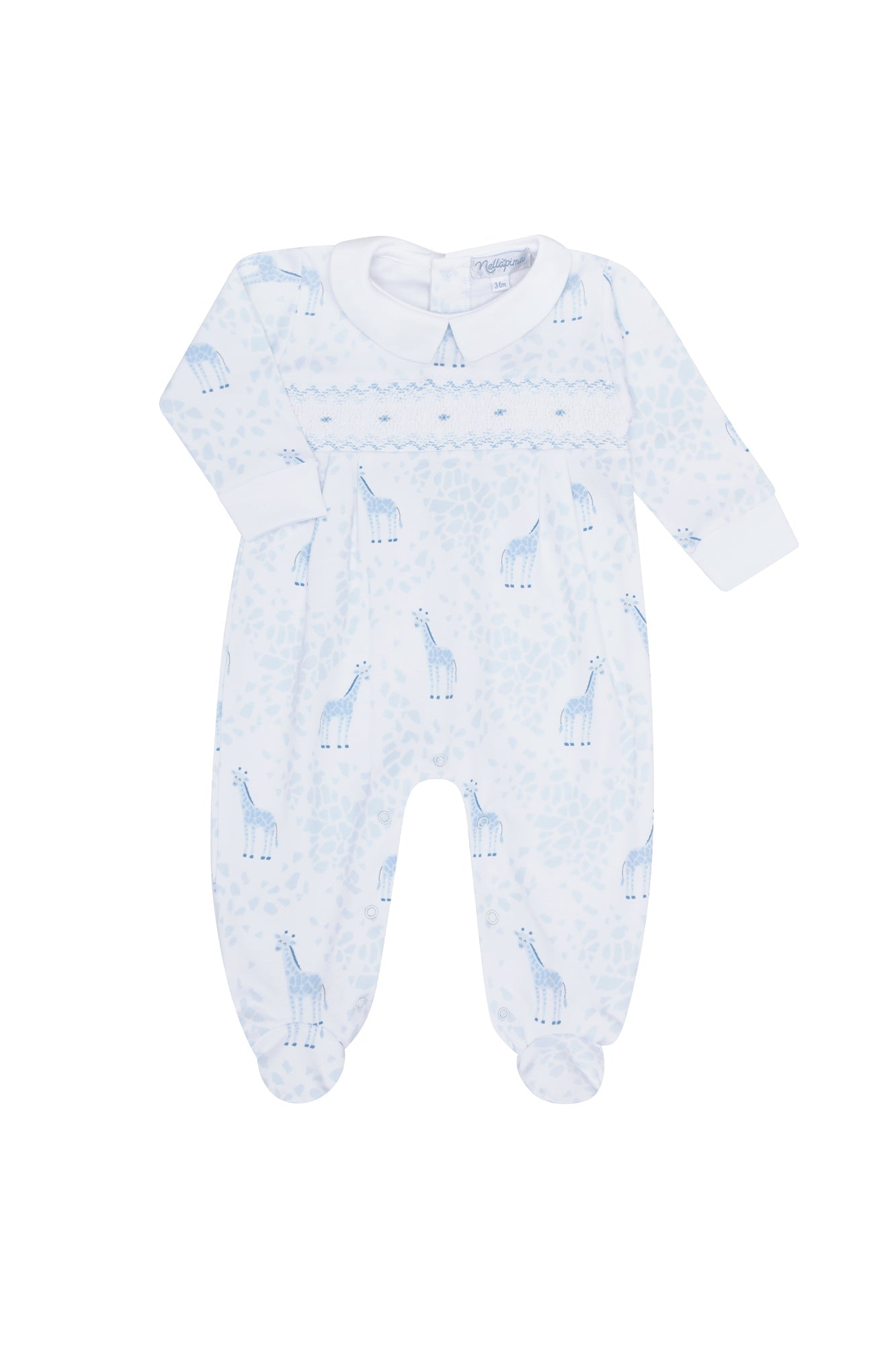 Blue Giraffe Print Smocked Footie - Blissfully Lavender BoutiqueNella Pima