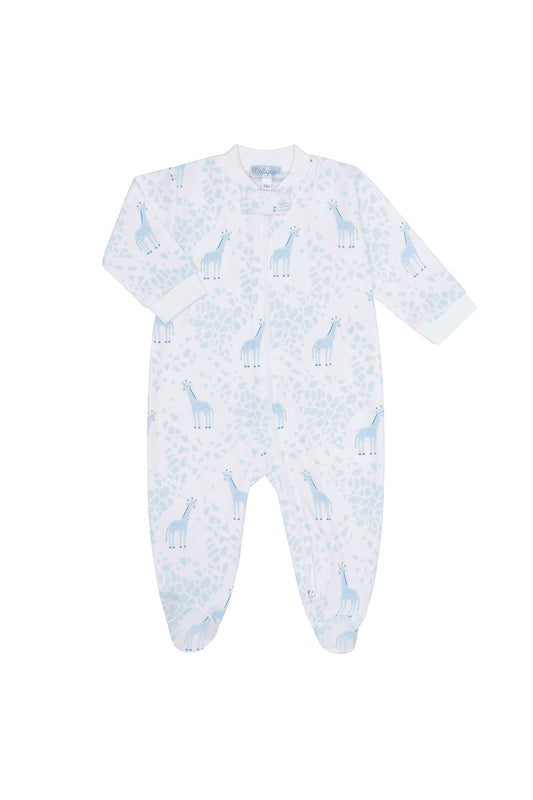 Blue Giraffe Print Zipper Footie - Blissfully Lavender BoutiqueNella Pima