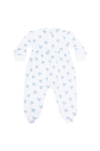 Blue Heart Print Smocked Footie - Blissfully Lavender BoutiqueNella Pima