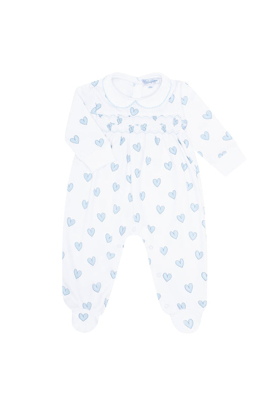 Blue Heart Print Smocked Footie - Blissfully Lavender BoutiqueNella Pima