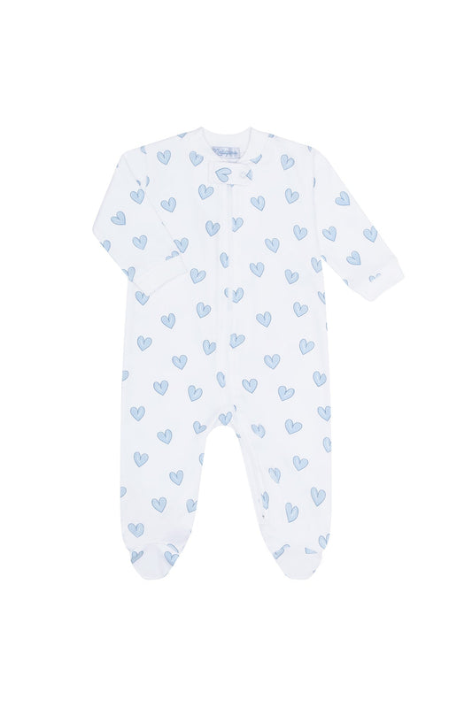 Blue Heart Print Zipper Footie - Blissfully Lavender BoutiqueNella Pima