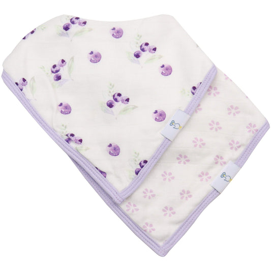 Blueberries and Flowers Lavender Muslin + Terry Cloth Bib Set - 2 Pack - Blissfully Lavender BoutiqueGoosewaddle® | Newborn Baby Blankets Toys Teethers Bibs & More