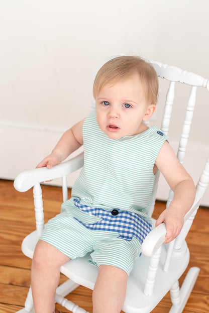 Boys Aqua Striped Gator Shortall - Blissfully Lavender BoutiqueLil Cactus