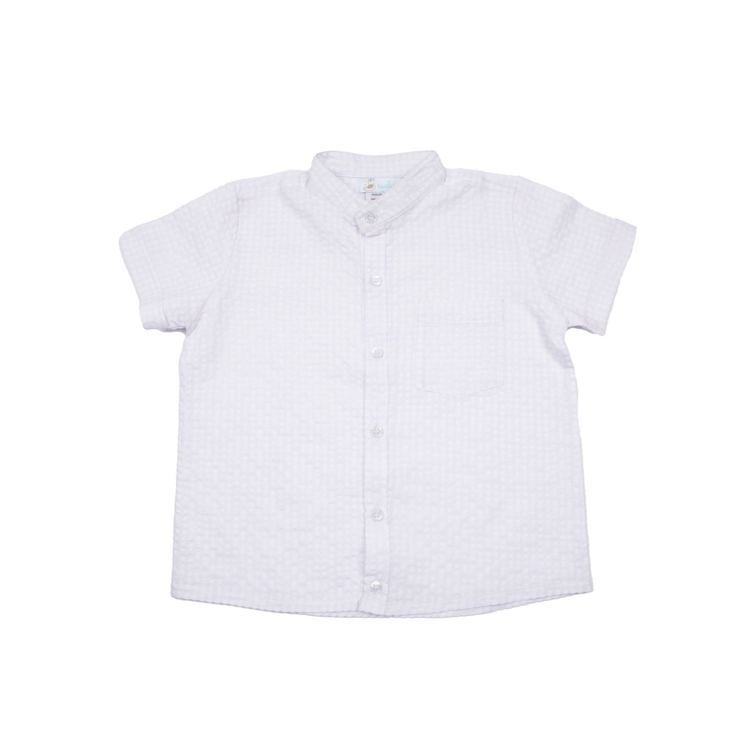 Boys Banded Collar Button Down Shirt, White - Blissfully Lavender BoutiqueCuclie