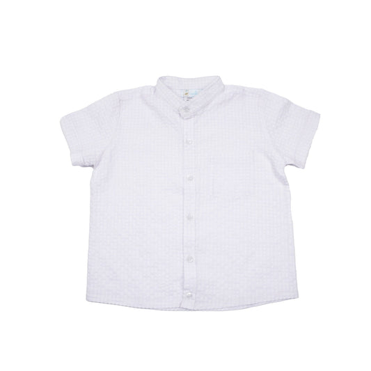 Boys Banded Collar Button Down Shirt, White - Blissfully Lavender BoutiqueCuclie