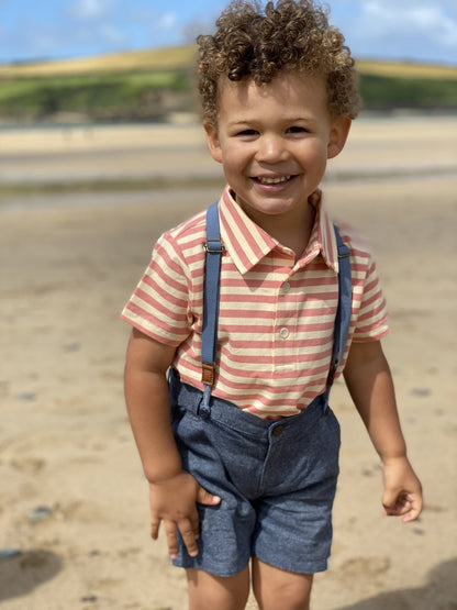 Boys Coral + Cream Stripped Flagstaff Polo Shirt - Blissfully Lavender BoutiqueMe & Henry